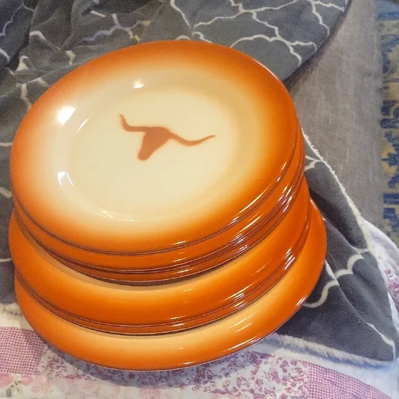 Western Bull/ Enamal/ Metal Base Lg.Dinner Plate Set/7, Apprx.12 In.EUC - Picture 1 of 3